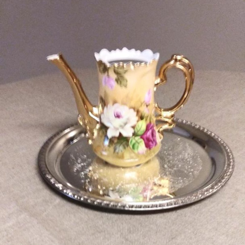 Lefton Brown Heritage Rose Coffee Pot